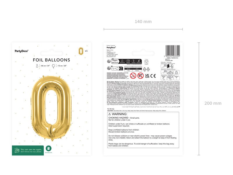 0 Jaar Cijfer Ballon Goud Leeg 72cm van Partydeco koop je bij Partywinkel