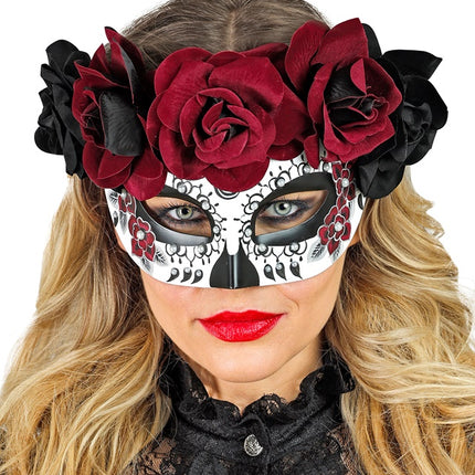 Ögonmask Day of the Dead - Svarta och röda rosor