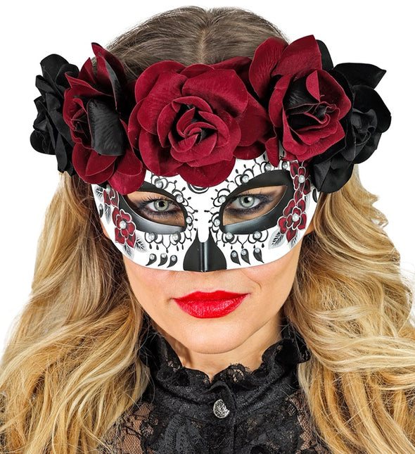 Ögonmask Day of the Dead - Svarta och röda rosor