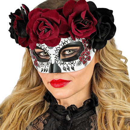 Ögonmask Day of the Dead - Svarta och röda rosor