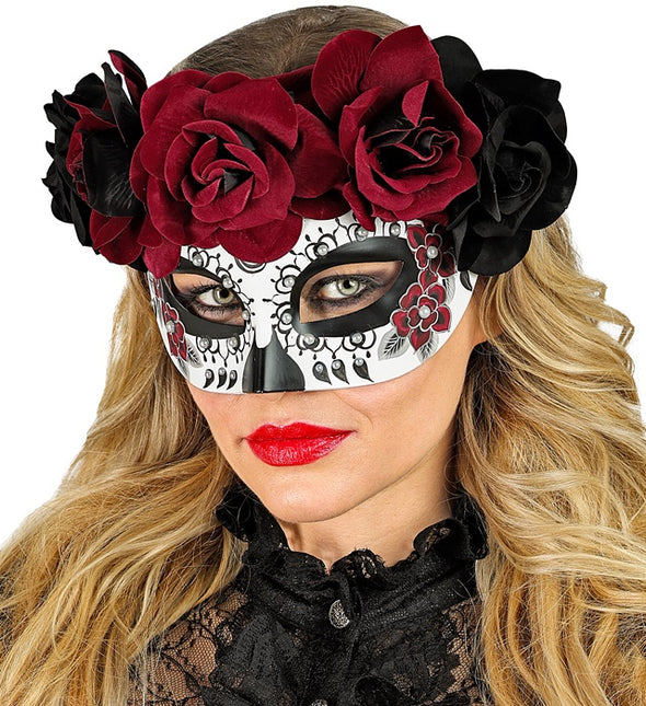 Ögonmask Day of the Dead - Svarta och röda rosor
