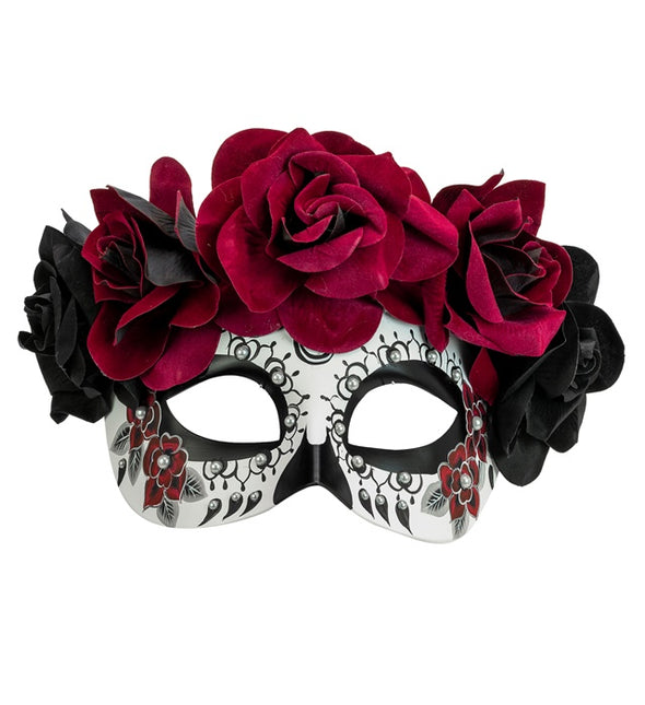 Ögonmask Day of the Dead - Svarta och röda rosor