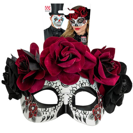 Ögonmask Day of the Dead - Svarta och röda rosor