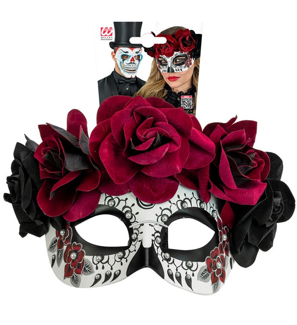Ögonmask Day of the Dead - Svarta och röda rosor