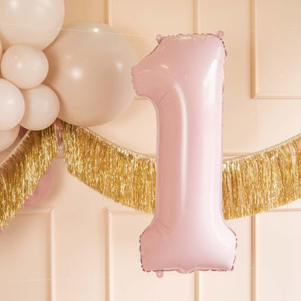 1 Jaar Cijfer Ballon Lichtroze Leeg 72cm van Partydeco koop je bij Partywinkel