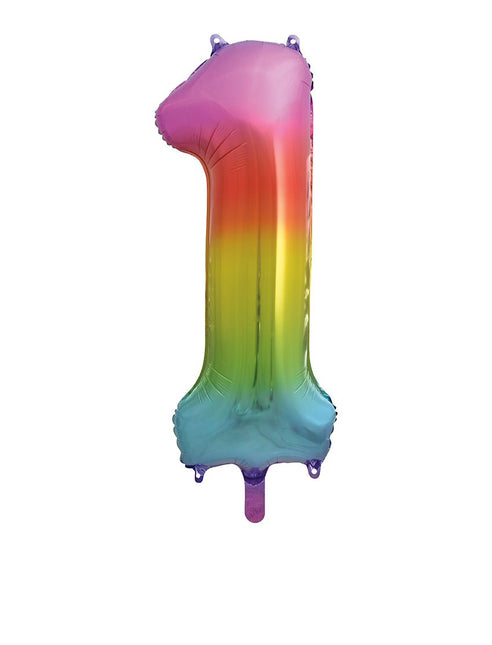 1 Jaar Cijfer Ballon Regenboog Leeg 86cm van Unique koop je bij Partywinkel