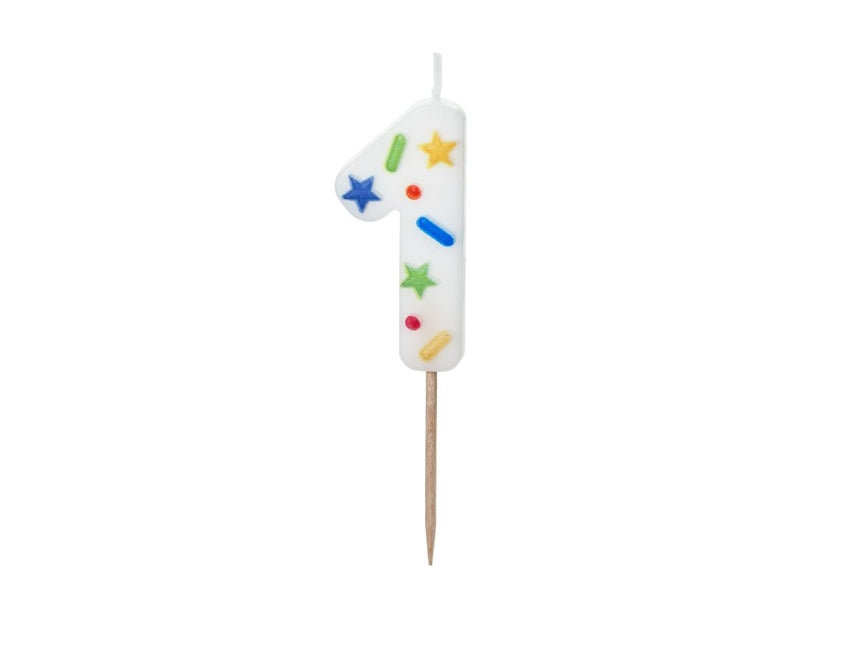 1 Jaar Kaars Gekleurd 10cm van Partydeco koop je bij Partywinkel