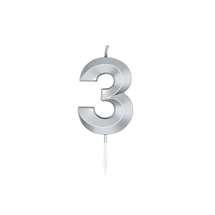 3-års-ljus, silvermetallic, 6 cm