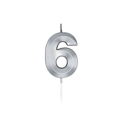 6-års-ljus, silvermetallic, 6 cm