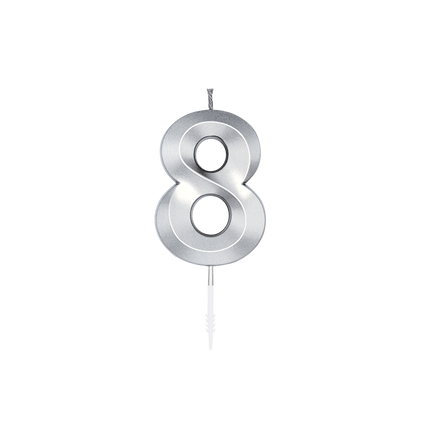 8-års-ljus, silvermetallic, 6 cm