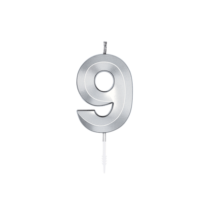 9-års-ljus, silvermetallic, 6 cm
