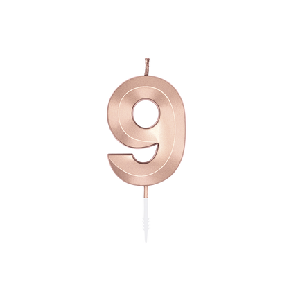 9-års-ljus, roséguld metallic, 6 cm