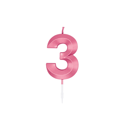 3-års-ljus, rosa metallic, 6 cm