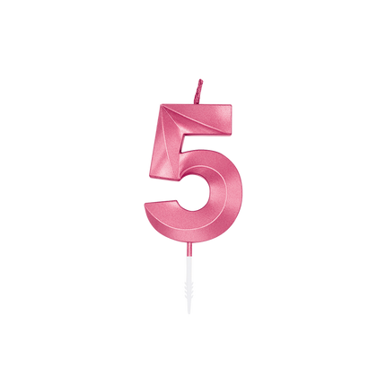 5-års-ljus, rosa metallic, 6 cm