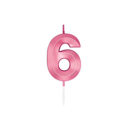 6-års-ljus, rosa metallic, 6 cm
