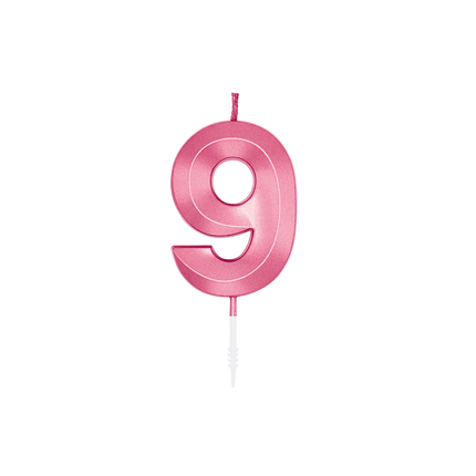 9-års-ljus, rosa metallic, 6 cm