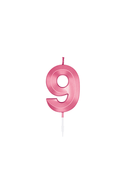 9-års-ljus, rosa metallic, 6 cm
