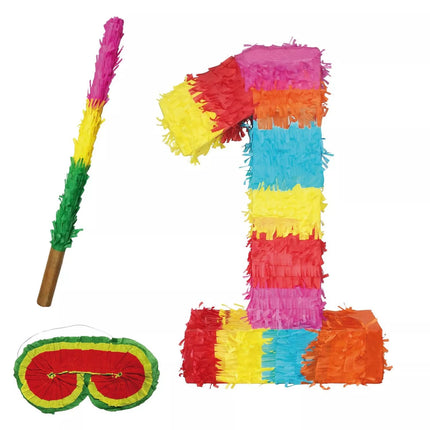 Siffra 1 Piñata-set, 3 delar, 45 cm
