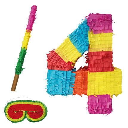Siffra 4 Piñata-set, 3 delar, 45 cm