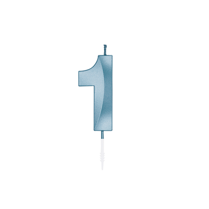 1-års-ljus, blå metallic, 6 cm