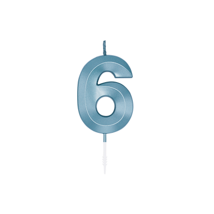 6-års-ljus, blå metallic, 6 cm
