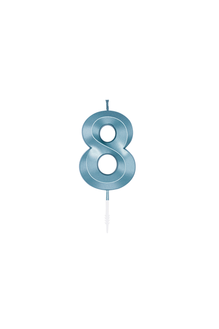 8-års-ljus, blå metallic, 6 cm