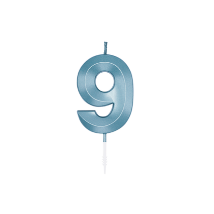 9-års-ljus, blå metallic, 6 cm