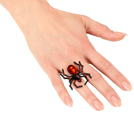 RING SPINDEL MED RÖDA ÄDELSTENAR OCH STRASS