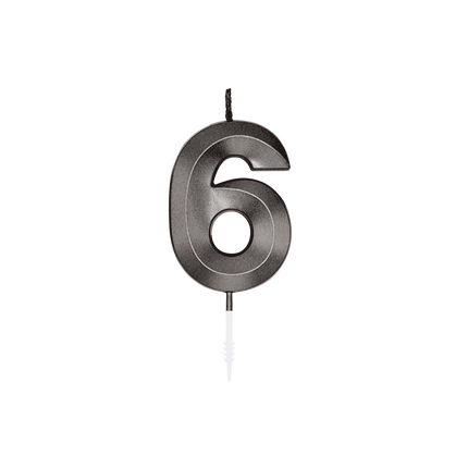 6-års-ljus, svart metallic, 6 cm
