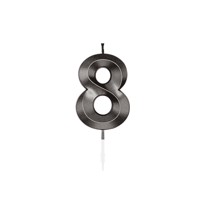 8-års-ljus, svart metallic, 6 cm