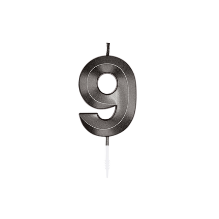 9 stearinljus, svart metallic, 6 cm
