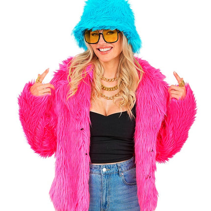Päls Plysch Dam Neon Pink