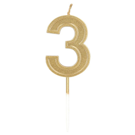 Ljus ”Elegant '3'” i guld på pinne (3 x 4,2 x 0,7 cm)