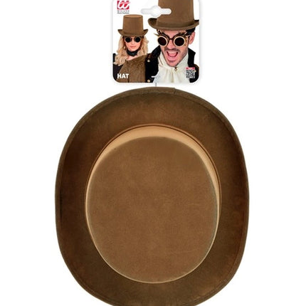 HÖG HATT, VINTAGE, MÖSSLÄDER, BRUN, 15 CM