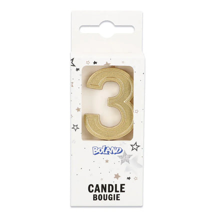 Ljus ”Elegant '3'” i guld på pinne (3 x 4,2 x 0,7 cm)