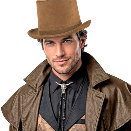 HÖG HATT, VINTAGE, MÖSSLÄDER, BRUN, 15 CM