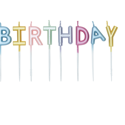 Färgade ljus ”Happy Birthday” i pastellfärger