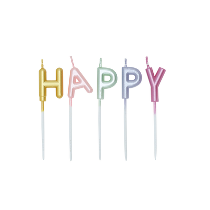 Färgade ljus ”Happy Birthday” i pastellfärger