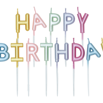 Färgade ljus ”Happy Birthday” i pastellfärger