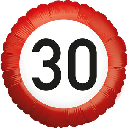 30-årsjubileum – Heliumballong med trafikskylt, tom, 45 cm