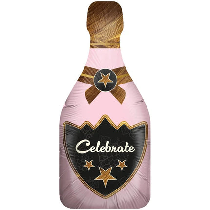 Champagneflaska, heliumballong, rosa, ”Celebrate”, tom, 90 cm