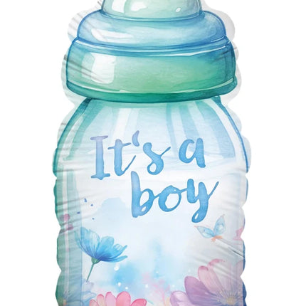 Blå heliumballong ”It’s a Boy”, tom flaska, 78 cm