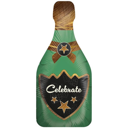 Champagneflaska, heliumballong, grön, ”Celebrate”, tom, 80 cm