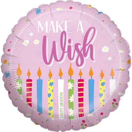 Grattis på födelsedagen – Heliumballong, rosa, ”Make a Wish”, tom, 45 cm
