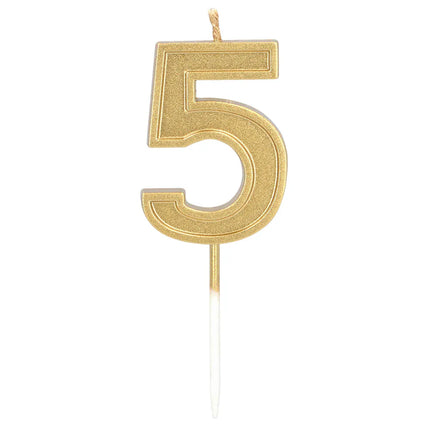 Ljus ”Elegant '5'” i guld på pinne (3 x 4,2 x 0,7 cm)
