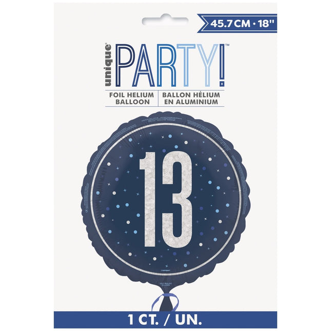 13 Jaar Helium Ballon Blauw Leeg 45cm van Unique koop je bij Partywinkel