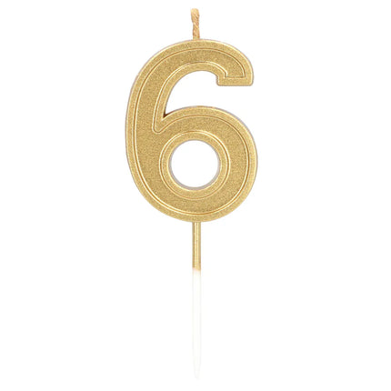 Ljus ”Elegant ’6’” i guld på pinne (3 x 4,2 x 0,7 cm)
