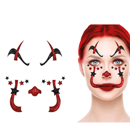 Halloween Face Stickers Clown Glitter 20cm
