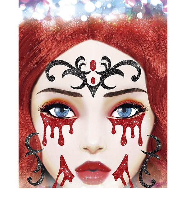 Halloween Face Stickers Vampyr Glitter 20cm