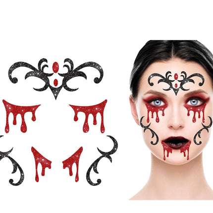 Halloween Face Stickers Vampyr Glitter 20cm